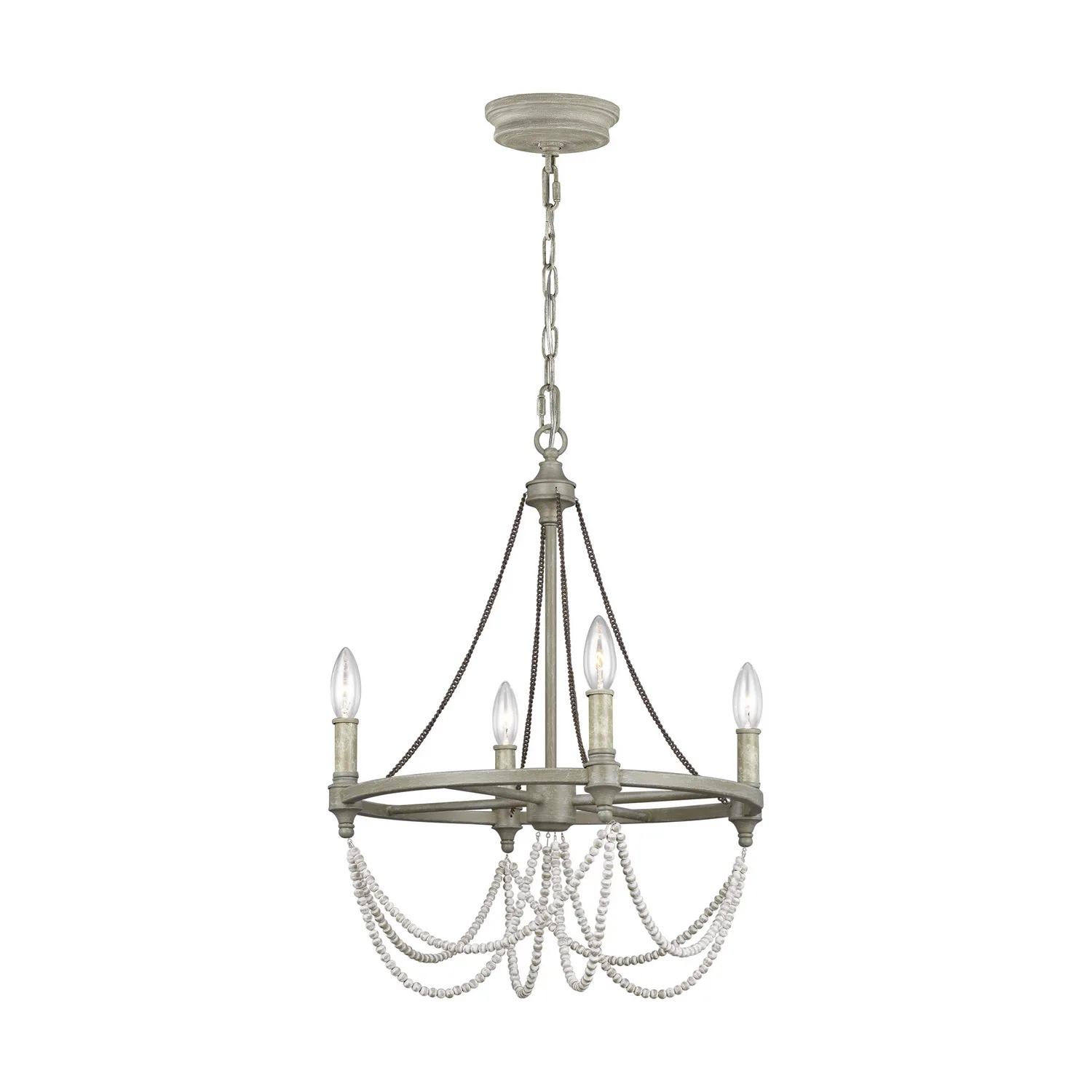 Beverly Four Light Chandelier in French Washed Oak / Distressed White Wood