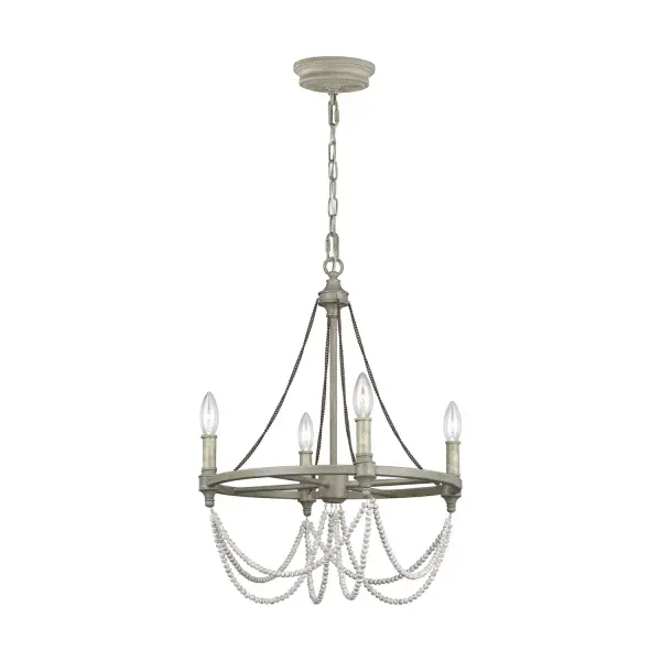 Beverly Four Light Chandelier in French Washed Oak / Distressed White Wood