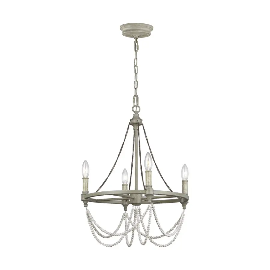 Beverly Four Light Chandelier in French Washed Oak / Distressed White Wood