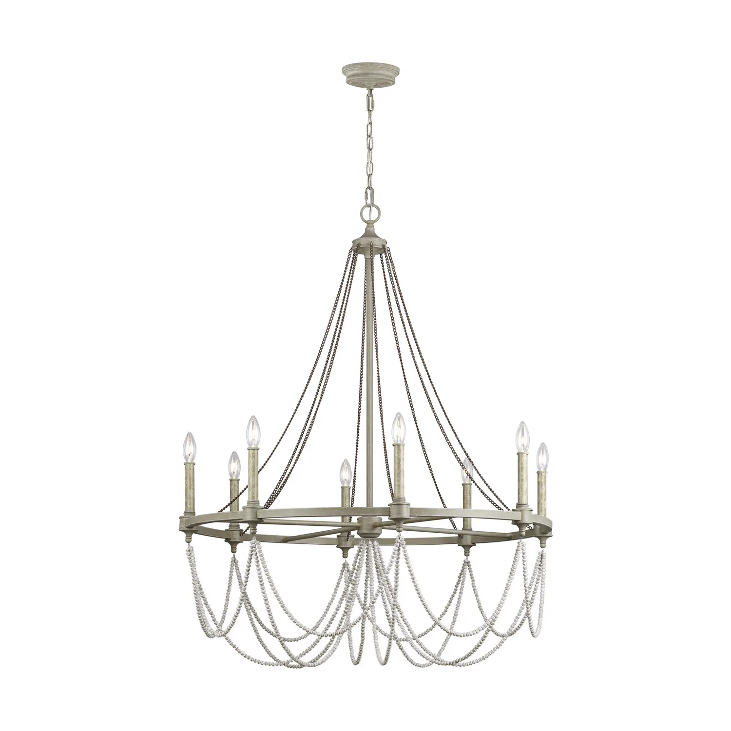Beverly 8-Light Chandelier in French Washed Oak & Distressed White Wood