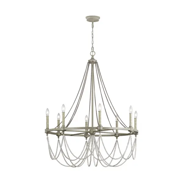 Beverly 8-Light Chandelier in French Washed Oak & Distressed White Wood