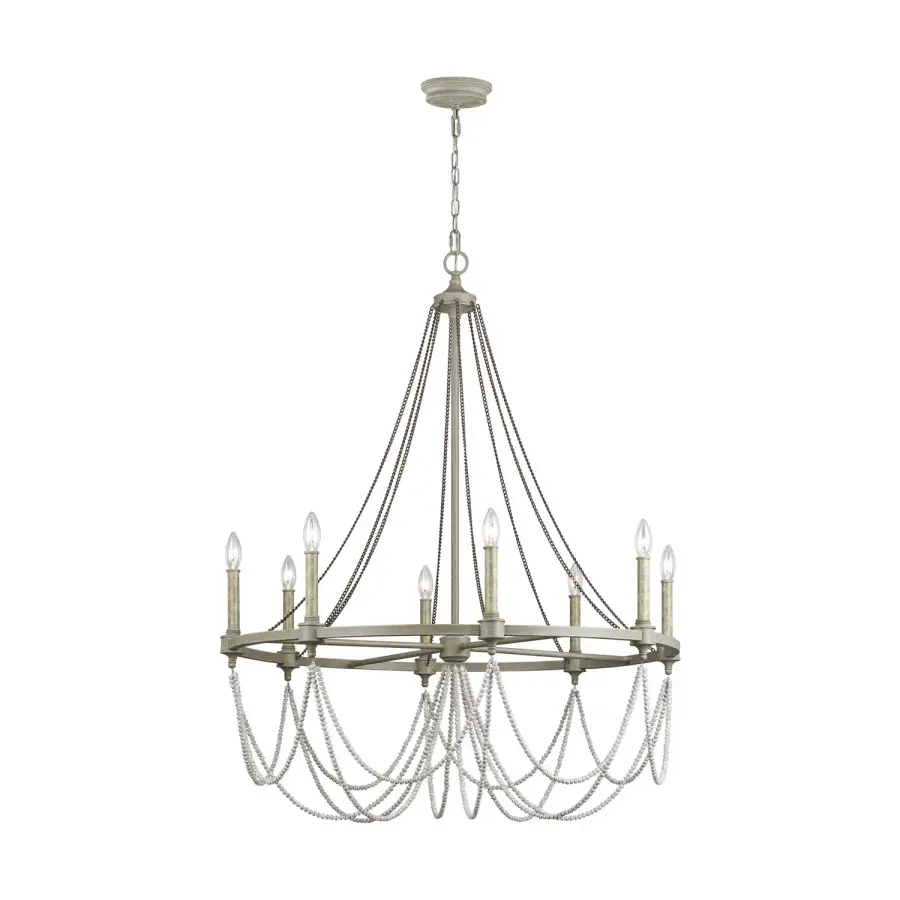 Beverly 8-Light Chandelier in French Washed Oak & Distressed White Wood