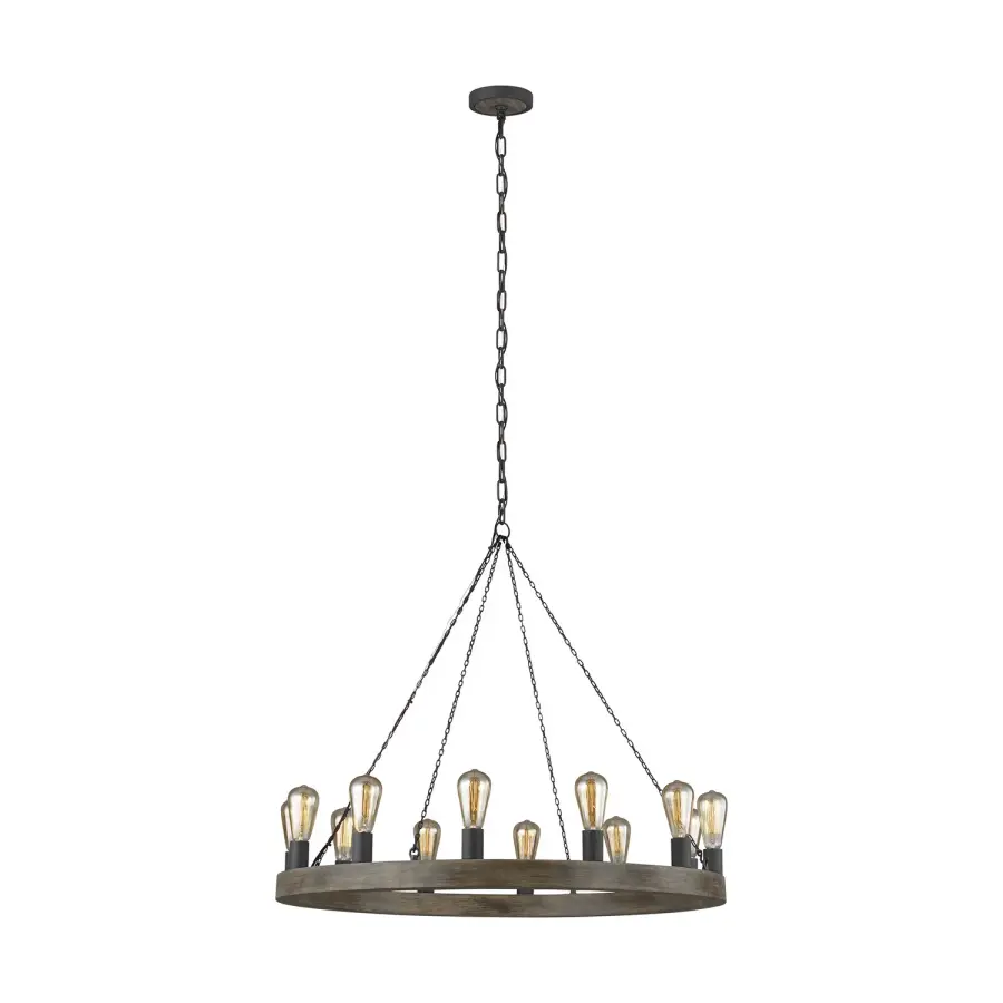Avenir 12-Light Chandelier in Weathered Oak Wood / Antique Forged Iron