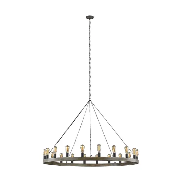 Avenir 20-Light Chandelier in Weathered Oak Wood / Antique Forged Iron