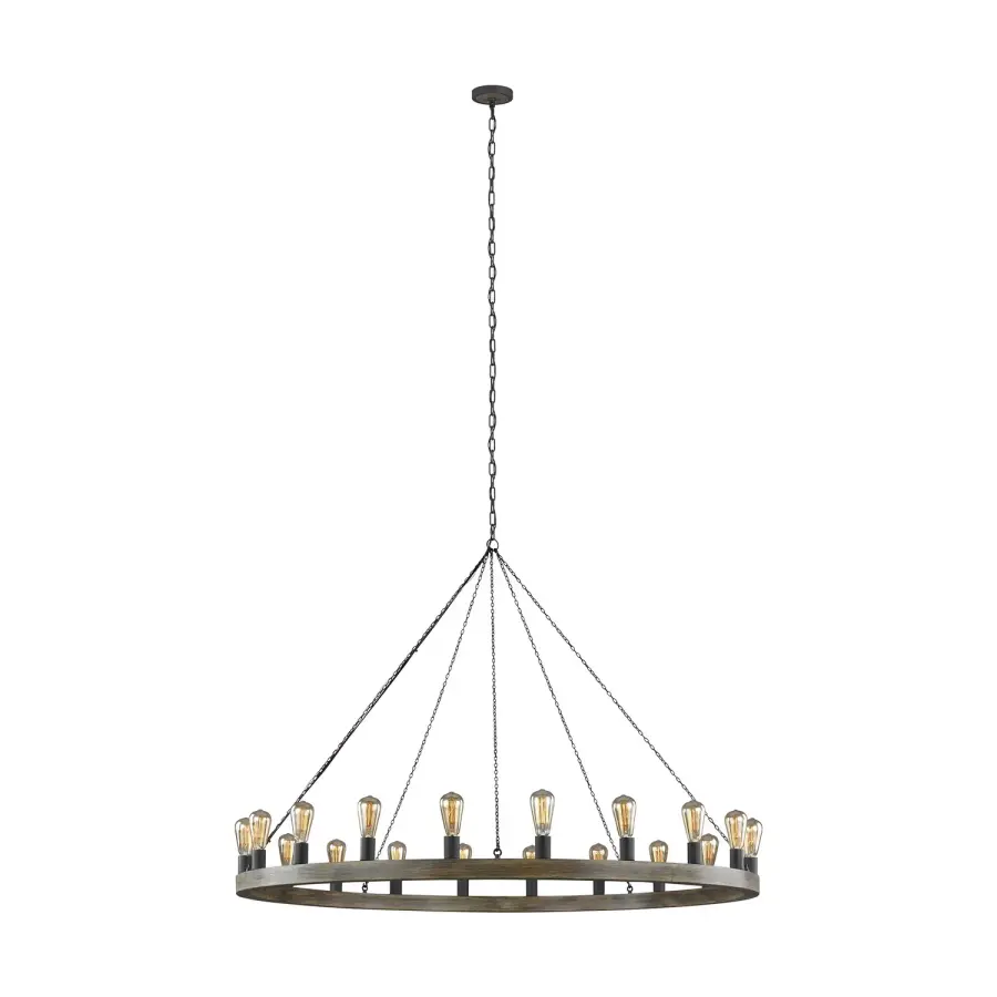 Avenir 20-Light Chandelier in Weathered Oak Wood / Antique Forged Iron