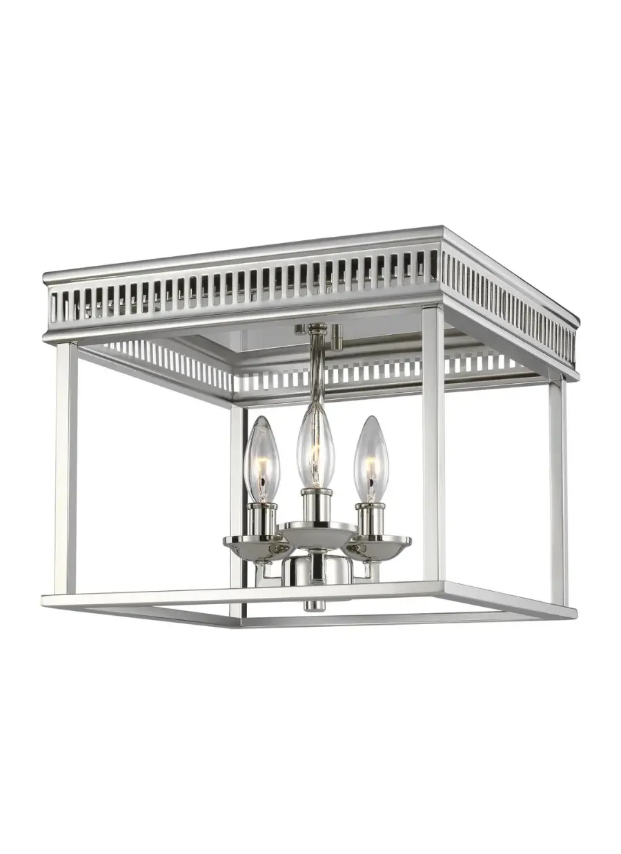 Woodruff Three Light Flush Mount in Polished Nickel