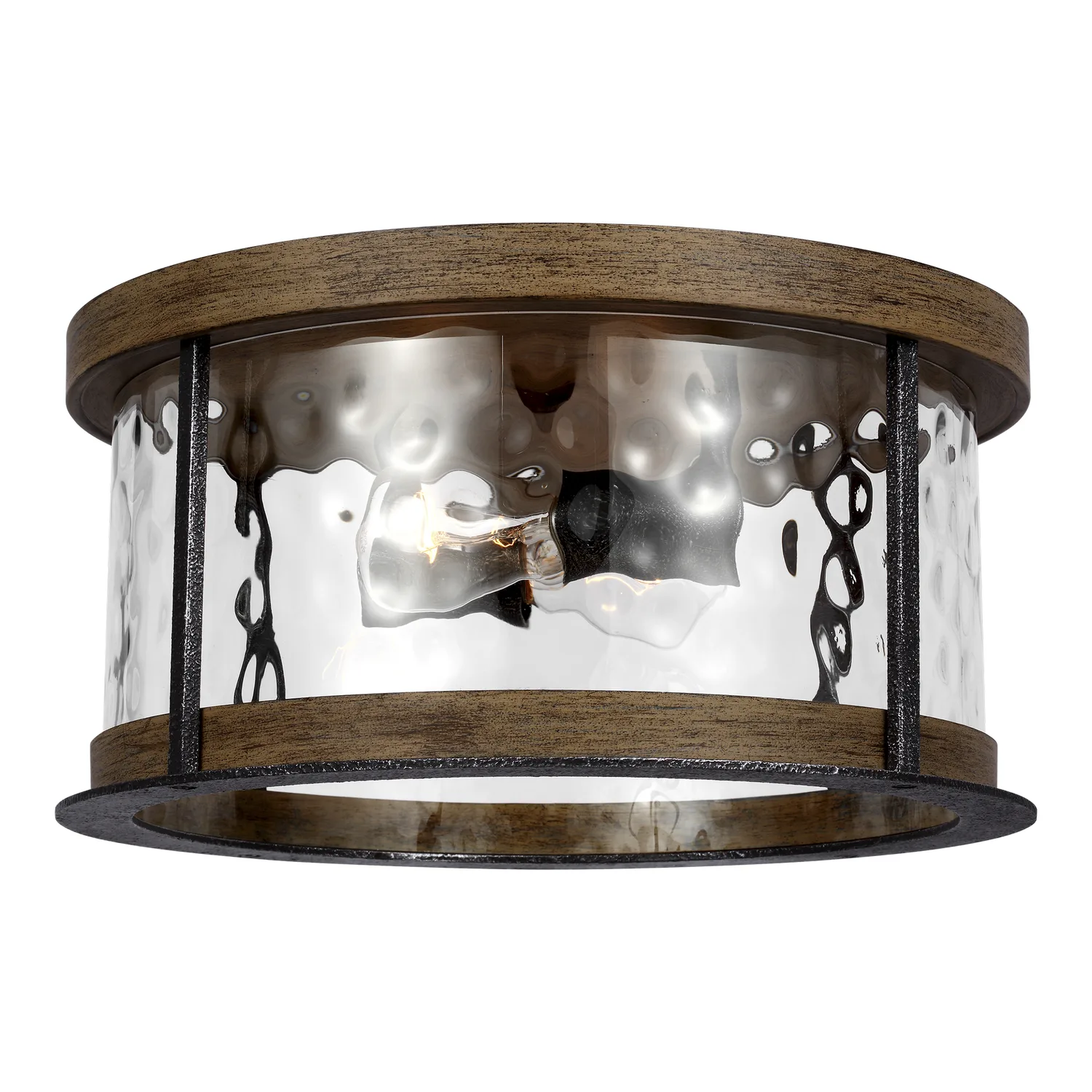 Angelo Two Light Flush Mount in Distressed Weathered Oak / Slate Grey Metal