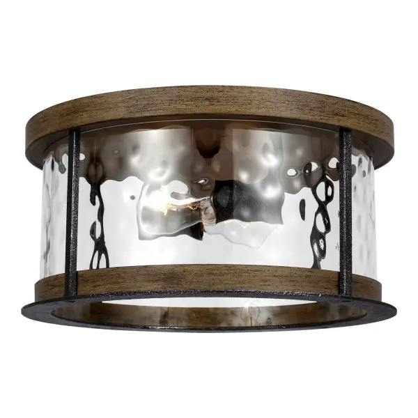 Angelo Two Light Flush Mount in Distressed Weathered Oak / Slate Grey Metal