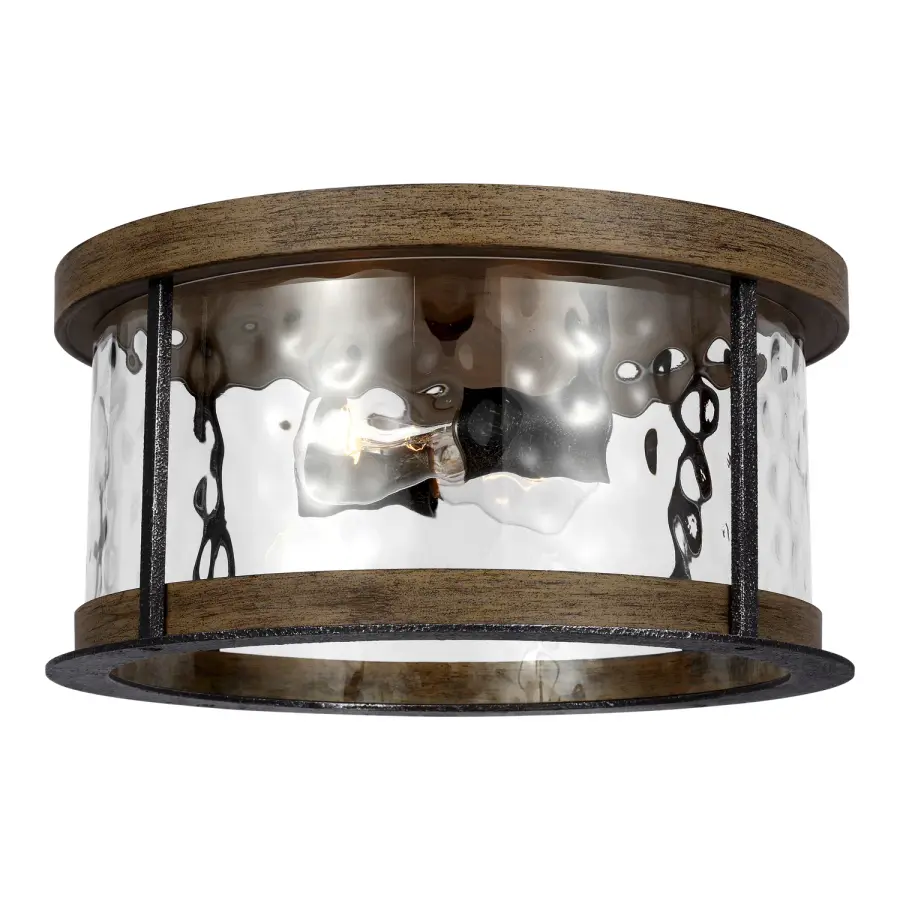 Angelo Two Light Flush Mount in Distressed Weathered Oak / Slate Grey Metal