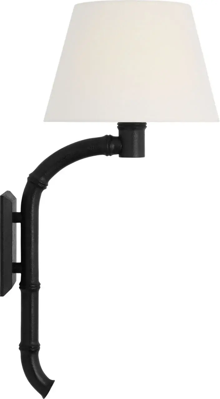 Alana 27" Curved Tail Sconce in French Rust with Linen Shade - Image 1