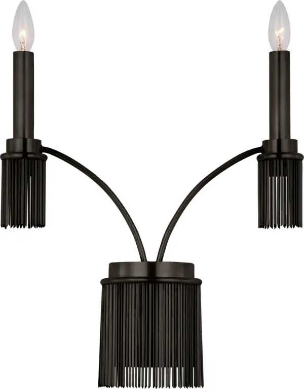 The Sutton Double Sconce combines traditional elegance with practical dual-light functionality. Its bronze finish adds warmth and sophistication to any space, making it ideal for bathroom vanities and hallways.