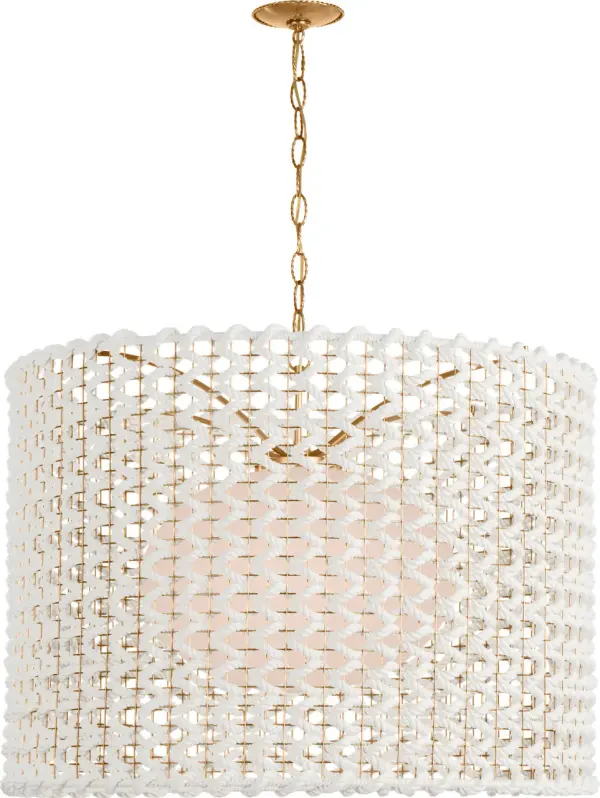 The Catania 40" pendant makes a bold statement with its generous scale and handcrafted woven rope shade. The antique-burnished brass finish adds warmth while the natural texture brings organic coastal charm to any space.