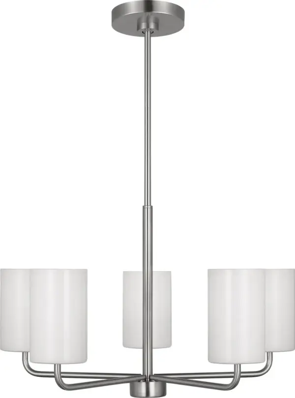 The Rhett Five Light Chandelier brings modern sophistication to any space with its clean-lined design and simple round shape. The brushed nickel finish adds a refined touch that complements contemporary and modern interiors.