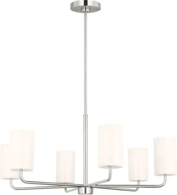 The Rhett Large Chandelier brings sophisticated simplicity to modern spaces with its clean lines and brushed steel finish. Perfect for dining rooms and entryways seeking understated elegance. - alternate view