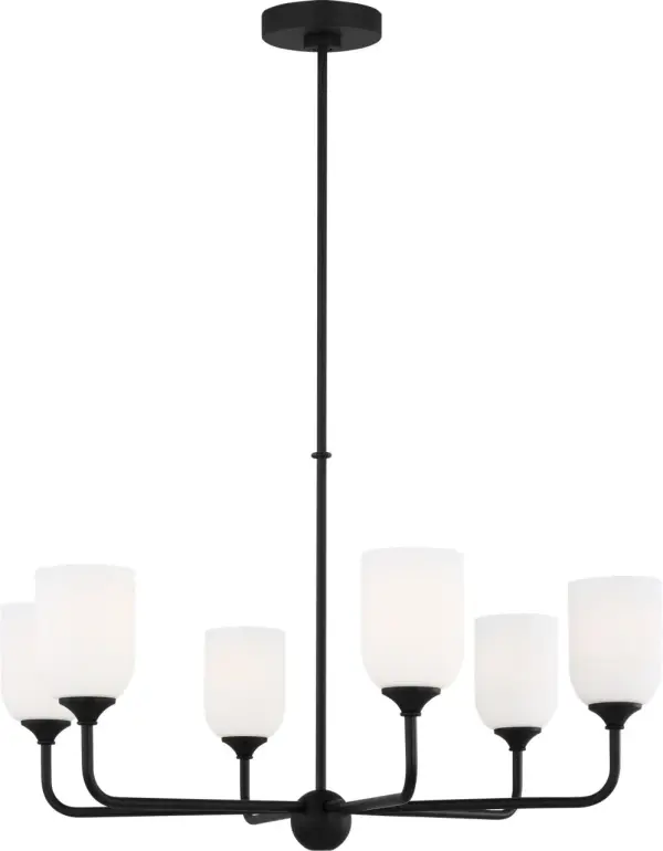 The Emile Large Chandelier makes a dramatic impact with its six-light configuration and striking Midnight Black finish. Perfect for contemporary and transitional spaces, this fixture combines bold design with versatile styling.