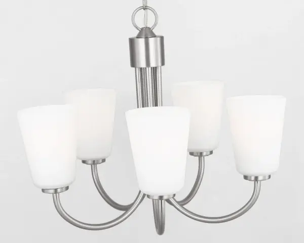 Miles Medium Chandelier in Brushed Nickel with Etched Glass - Image 3