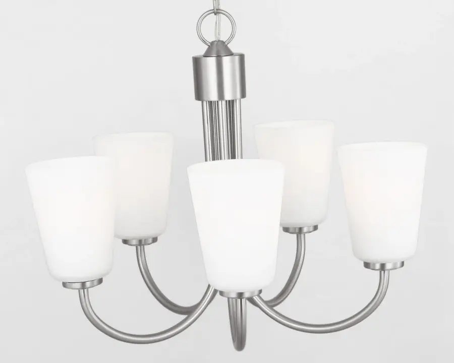Miles Medium Chandelier in Brushed Nickel with Etched Glass - Image 3