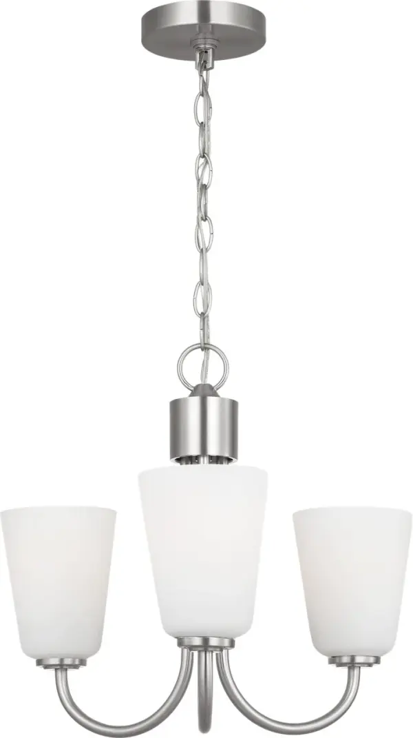The Miles Small Chandelier delivers softly diffused illumination through etched glass shades, making it perfect for smaller dining areas, bedrooms, and entryways. Its transitional design and compact scale adapt seamlessly to various interior styles. - alternate view