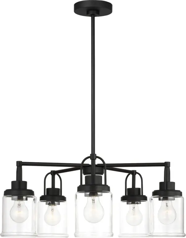 The Anders five-light chandelier makes a dramatic statement with its midnight black finish and modern silhouette. Perfect for contemporary dining spaces and kitchen islands, this fixture combines industrial edge with refined design. - alternate view