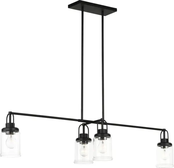 The Anders chandelier brings contemporary sophistication with its clean-lined four-light design in a striking Midnight Black finish. Perfect for modern and industrial-inspired spaces seeking dramatic impact.