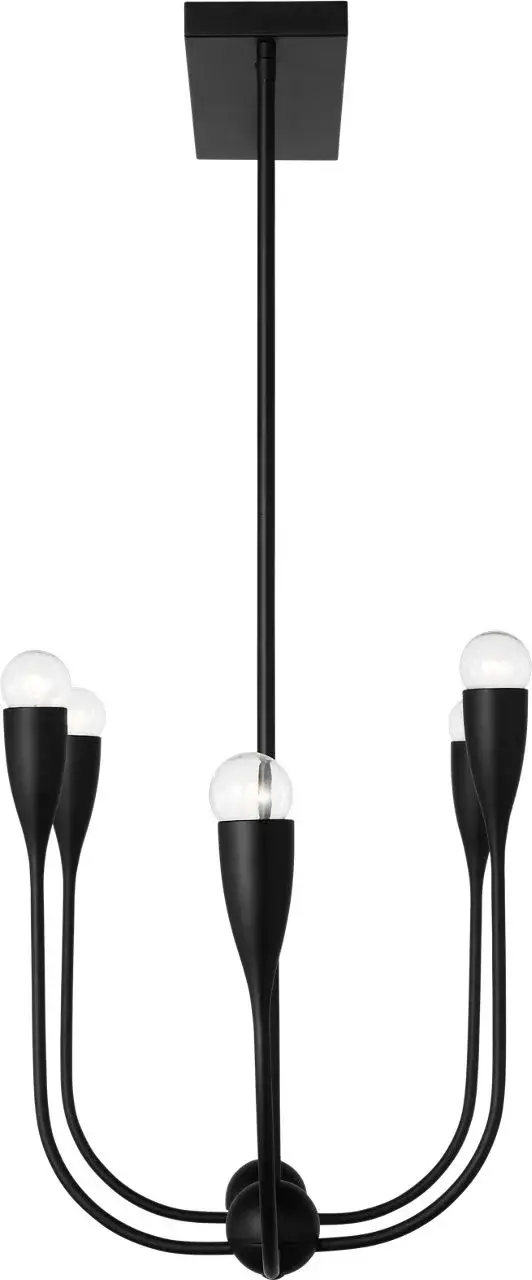 The Maya Linear Chandelier delivers contemporary sophistication with six evenly spaced upturned shades along arched arms. Its balanced dual-stem suspension and linear form make it ideal for dining tables and kitchen islands requiring structured lighting. - alternate view