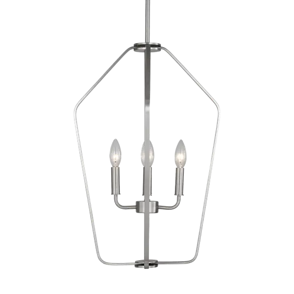 The Kennan Medium Lantern reimagines the classic lantern silhouette with clean lines and structural clarity. Its exposed candelabra sockets with contrasting sleeves create visual interest while the brushed nickel finish adds sophistication.