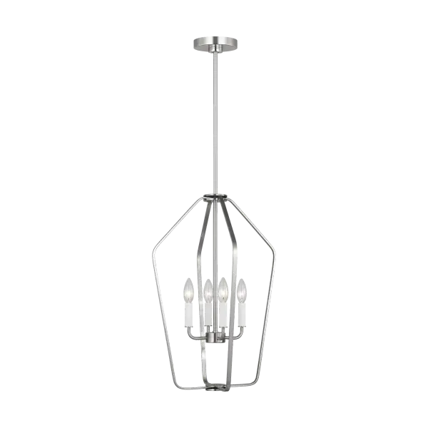 The Kennan Medium Lantern reimagines the classic lantern silhouette with clean lines and structural clarity. Its exposed candelabra sockets with contrasting sleeves create visual interest while the brushed nickel finish adds sophistication. - alternate view