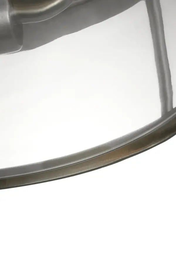 The Lumra 13" Flush Mount combines contemporary design with industrial transparency. Its structured metal frame and clear glass panels create an open, airy aesthetic while providing functional illumination for compact spaces. - alternate view