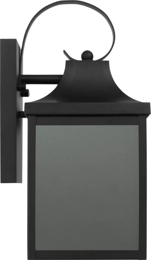 The Saybrook Small Wall Lantern combines traditional lantern styling with a durable textured black finish and frosted glass panels. Perfect for flanking doorways or illuminating smaller outdoor spaces with classic charm. - alternate view