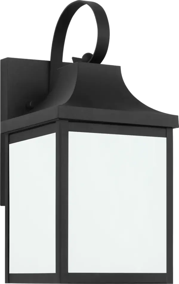 The Saybrook Small Lantern delivers traditional charm in a compact footprint. Its textured black finish and clear glass panels create welcoming illumination for entryways, porches, and outdoor spaces.