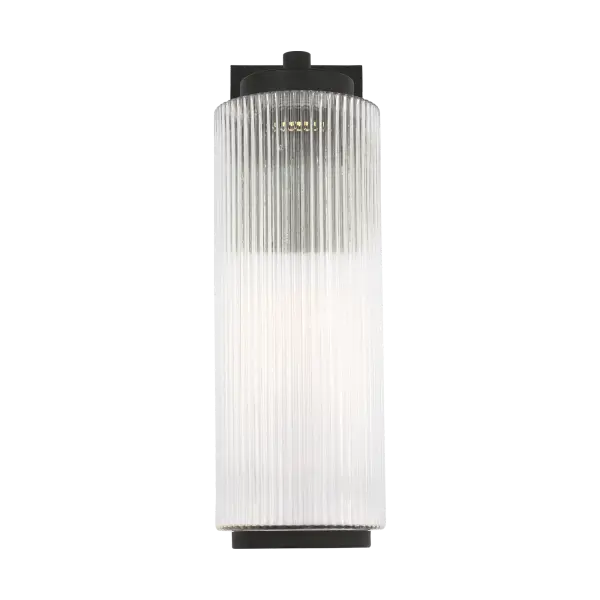 The Ronde Large Outdoor Wall Lantern combines vertical ribbed glass with a clean metal frame in Textured Black finish. Wet-rated for durability and available with LED technology, it offers versatile styling for patios, porches, and entryways.
