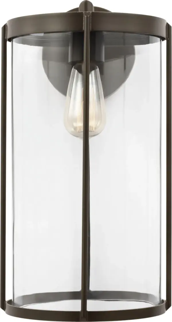The Luning Extra Large Lantern delivers commanding presence with its tall cylindrical clear glass shade and rounded metal frame. Ideal for large facades, garage exteriors, and grand entryways requiring substantial scale and illumination. - alternate view