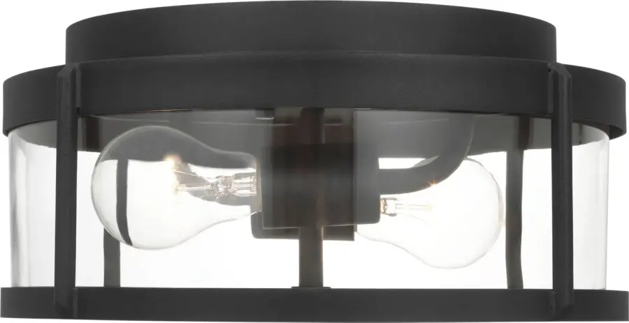 Luning Medium Flush Mount in Textured Black with Clear Glass - Image 1