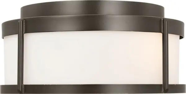 The Luning Medium Flush Mount combines a rounded metal frame with a cylindrical opal etched glass diffuser for functional outdoor lighting. Wet-rated for all-weather use, it delivers reliable downlight in a compact profile.