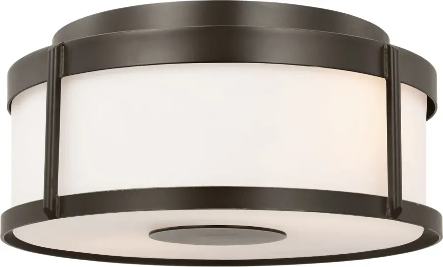 Luning Medium Flush Mount in Antique Bronze with Opal Etched Glass - Image 2