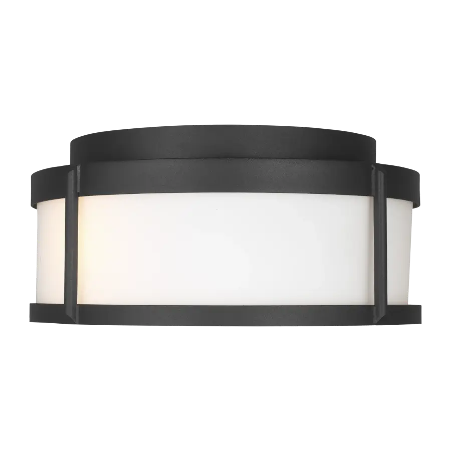 Luning Medium Flush Mount in Textured Black with Opal Etched Glass - Image 1