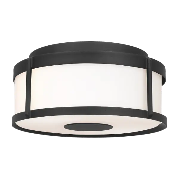 Luning Medium Flush Mount in Textured Black with Opal Etched Glass - Image 4