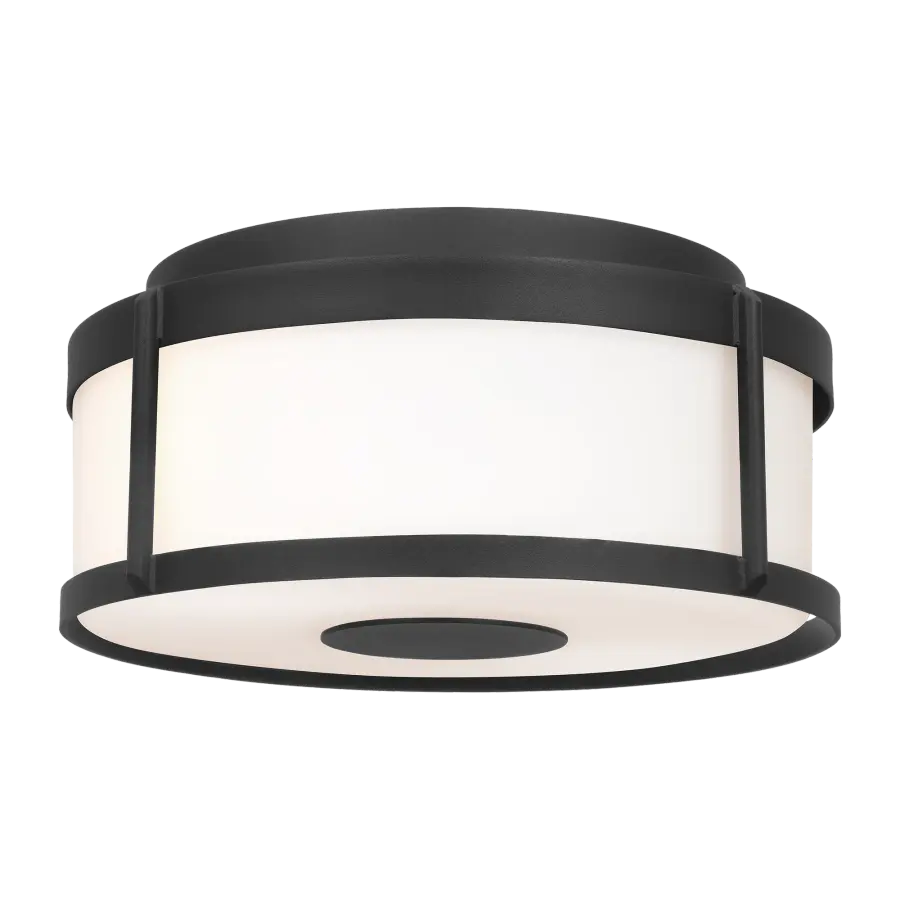 Luning Medium Flush Mount in Textured Black with Opal Etched Glass - Image 4