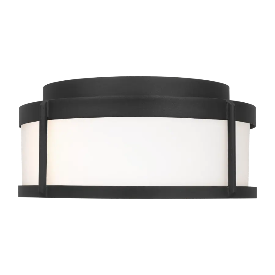 Luning Medium Flush Mount in Textured Black with Opal Etched Glass - Image 5