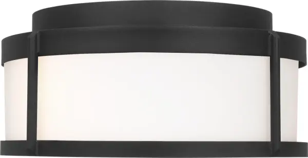 Luning Medium Flush Mount in Textured Black with Opal Etched Glass - Image 6