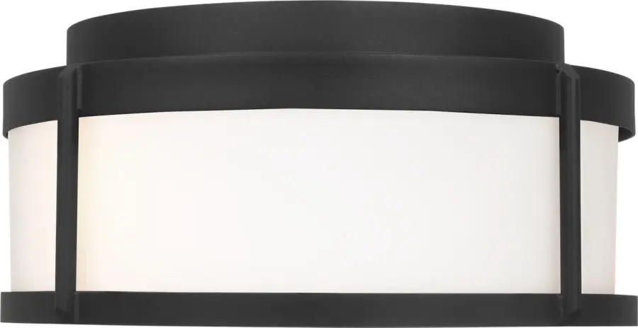 Luning Medium Flush Mount in Textured Black with Opal Etched Glass - Image 6