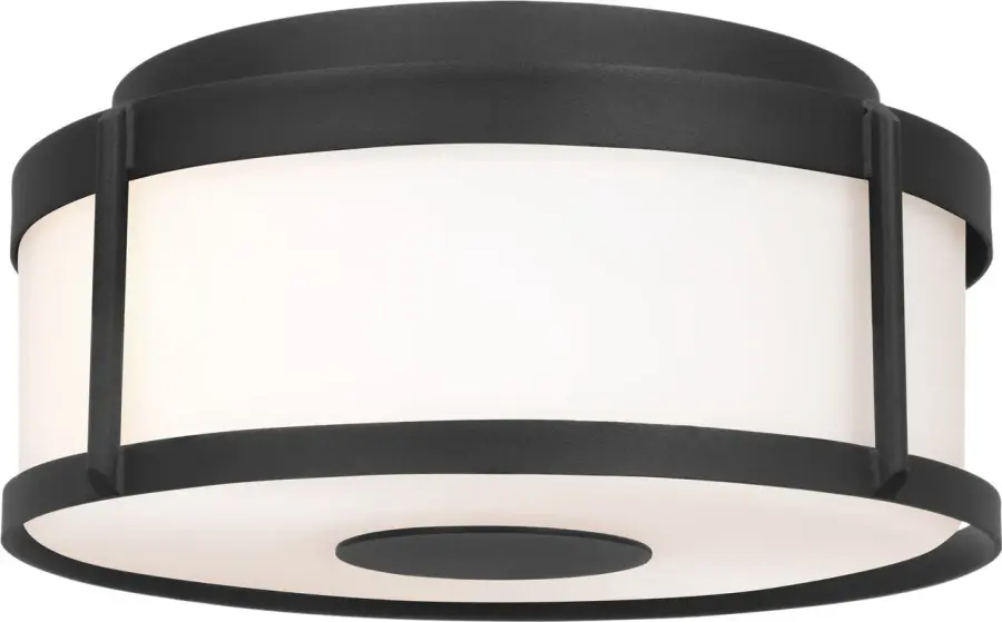 Luning Medium Flush Mount in Textured Black with Opal Etched Glass - Image 7