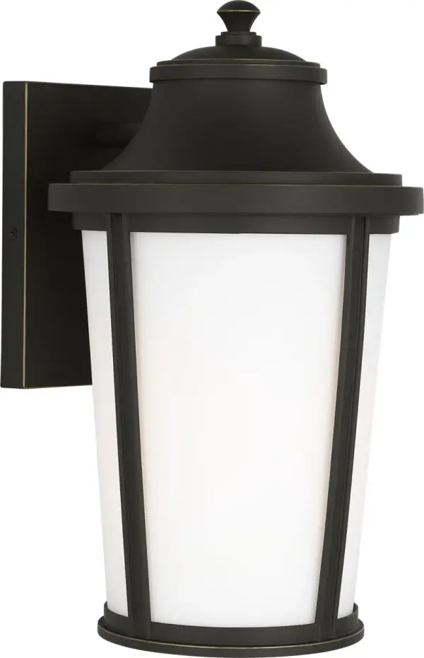 The Portola Medium Lantern balances classic lantern design with contemporary flexibility. Etched white glass creates soft, ambient lighting while the Antique Bronze finish adds warmth and character to any exterior space.