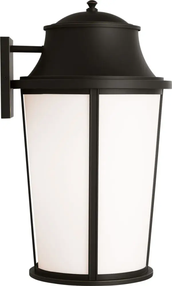 The Portola Extra Large Lantern combines classic lantern design with modern refinement. Etched white glass diffuses light beautifully while the Antique Bronze finish adds warmth and character to exterior spaces. - alternate view
