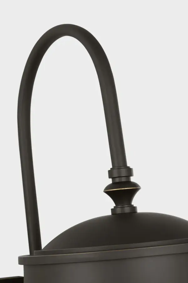 The Portola Extra Large Arm Lantern combines traditional lantern design with refined contours and a distinctive curved arm. Etched white glass diffuses light beautifully while the Antique Bronze finish adds warmth and character. - alternate view