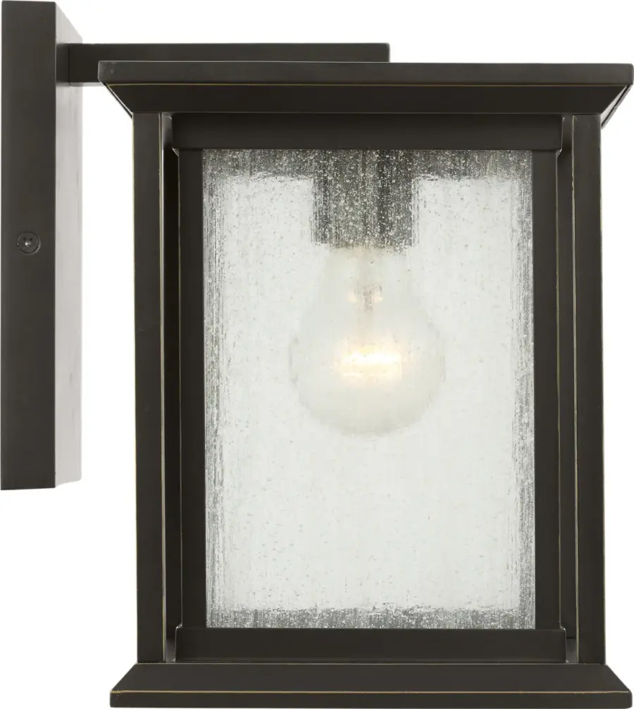 Audley Small Wall Lantern in Antique Bronze with Distressed Seeded Glass - Image 1