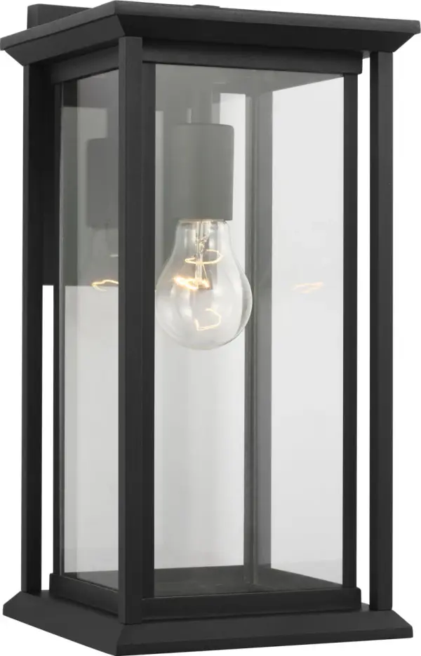 The Audley Medium Lantern combines clean-lined metal framing with clear glass panels for a transitional aesthetic. Weather-resistant and wet-rated, it offers durability and flexibility across residential and commercial applications. - alternate view