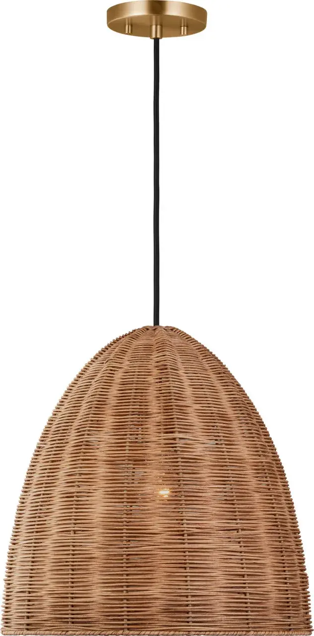 Norman Large Pendant in Satin Brass and Blonde Rattan - Image 1