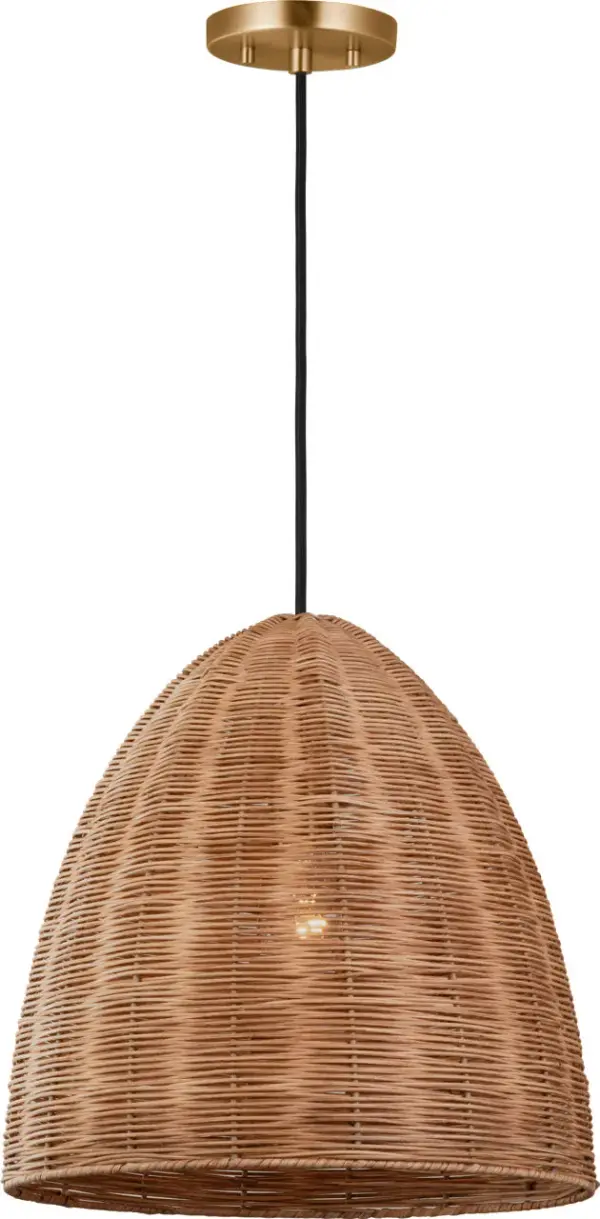Norman Large Pendant in Satin Brass and Blonde Rattan - Image 3