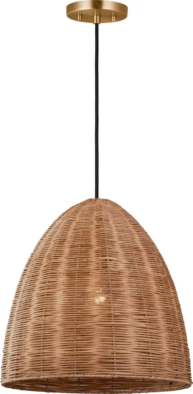 Norman Large Pendant in Satin Brass and Blonde Rattan - Image 3